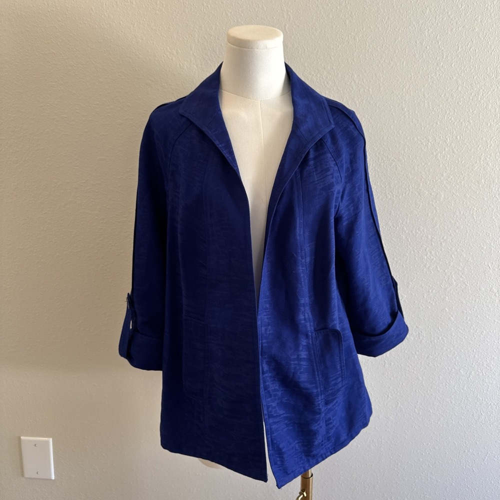 Peter Nygard Solid Blue Open Jacket Linen Sz PS Vintage Y2K Nautical Dressy
